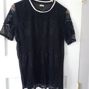 Hollister Y2K Lace Mesh Overlay Open Knit Short Sleeve Blouse Top Sz S